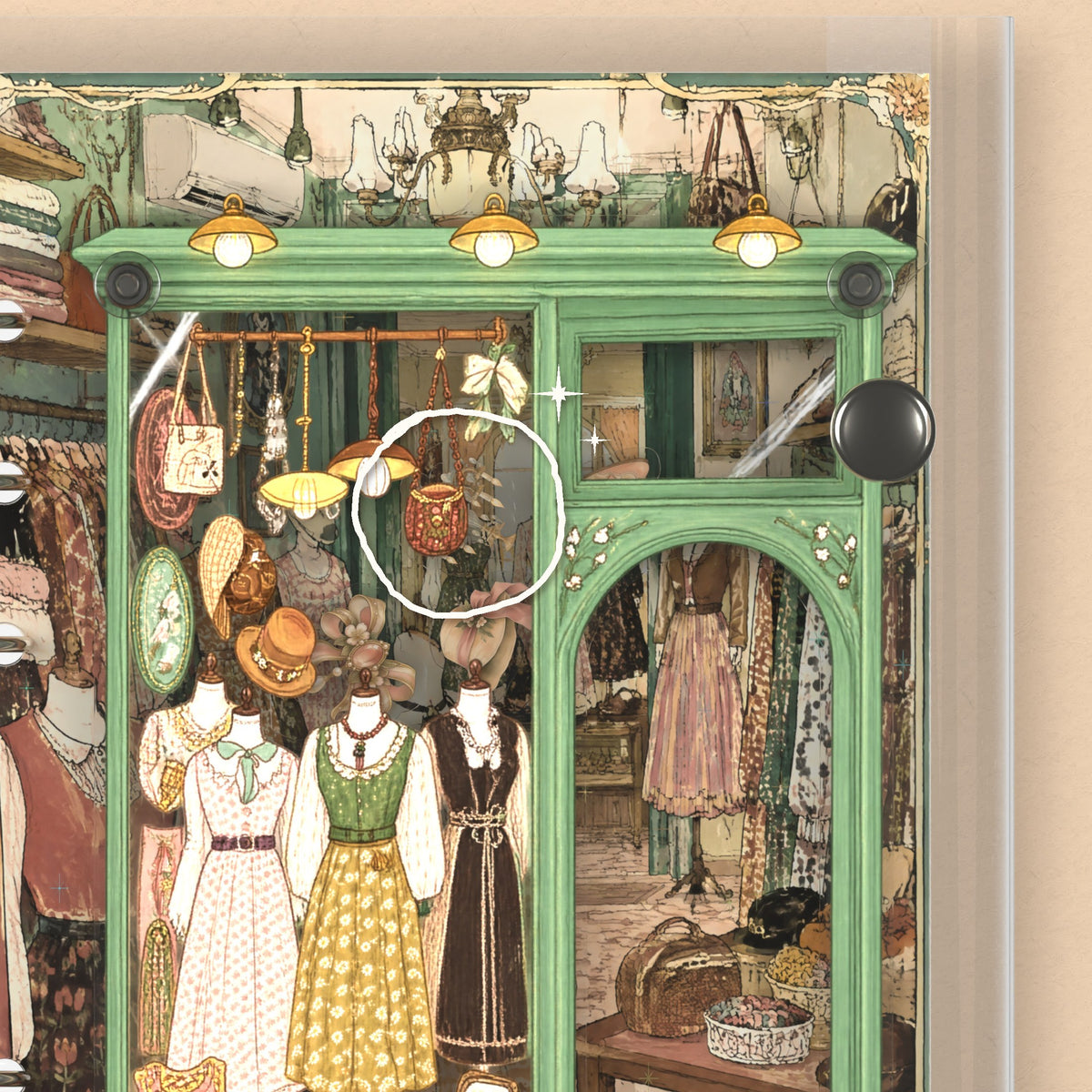 Close-up of the shaker window and charms, Vintage Boutique