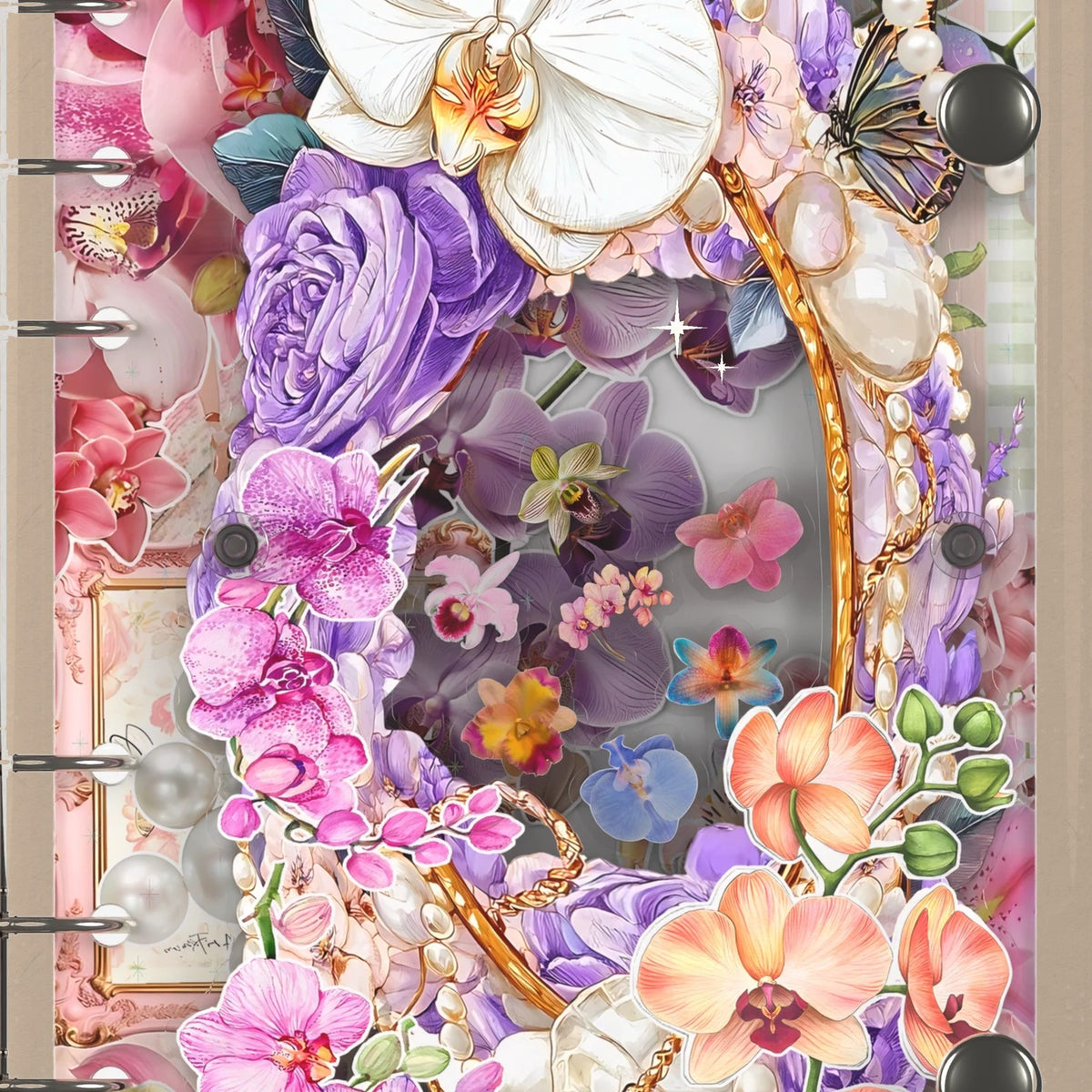 Close-up of the shaker window and charms, Purple Orchids