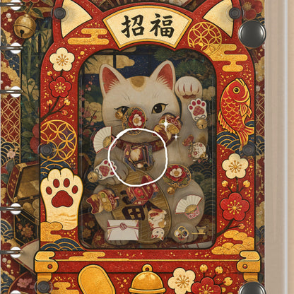 Close-up of the shaker window and charms, Maneki Neko Lucky Cat