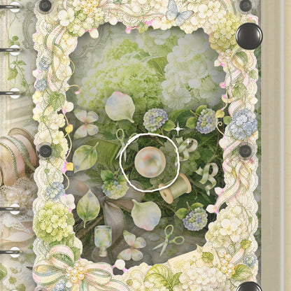 Close-up of the shaker window and charms, White Hydrangea