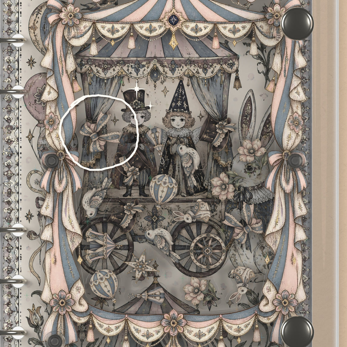 Close-up of the shaker window and charms, Circus Wagon