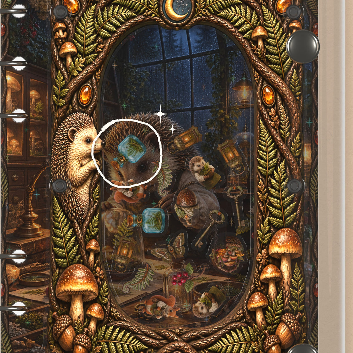 Close-up of the shaker window and charms, Hedgehog Greenhouse