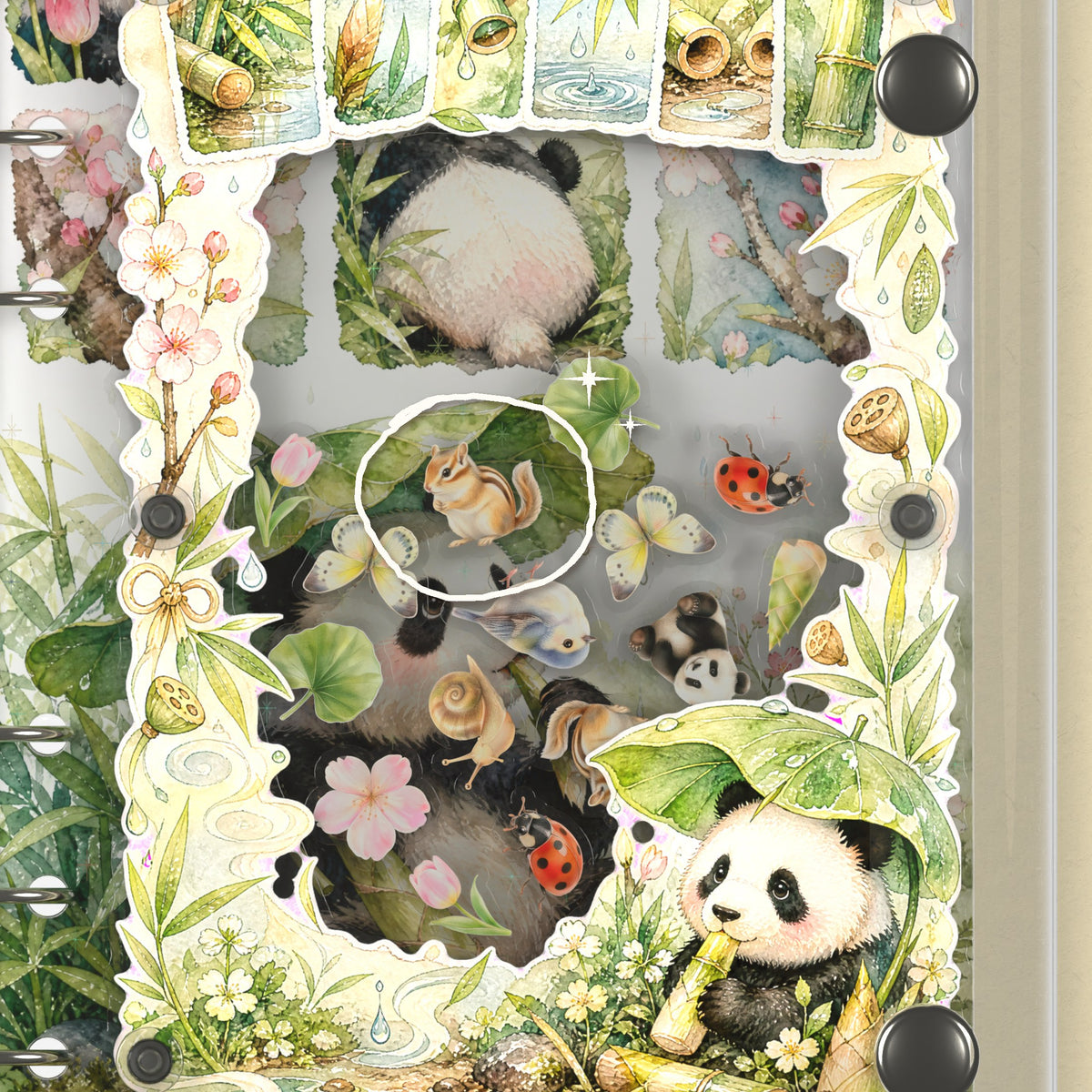 Close-up of the shaker window and charms, Panda Leaf Umbrella