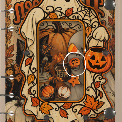 Close-up of the shaker window and charms, Pumpkin Ghost Halloween