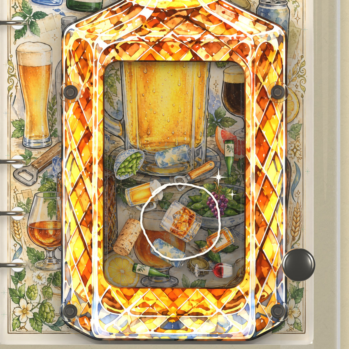 Close-up of the shaker window and charms, Amber Whisky Decanter