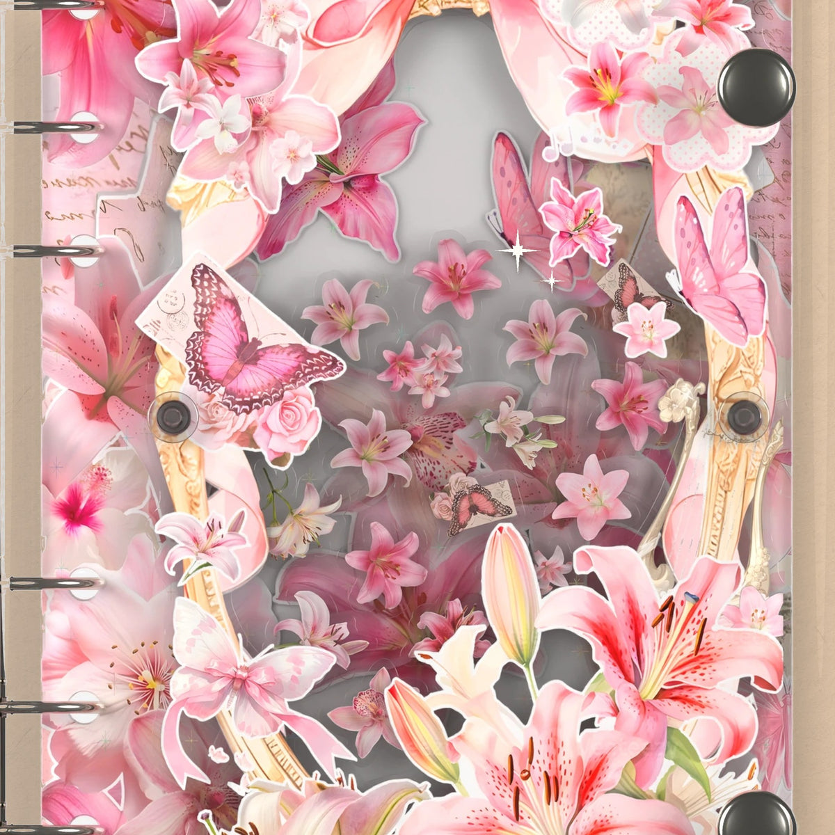 Close-up of the shaker window and charms, Pink Lilies