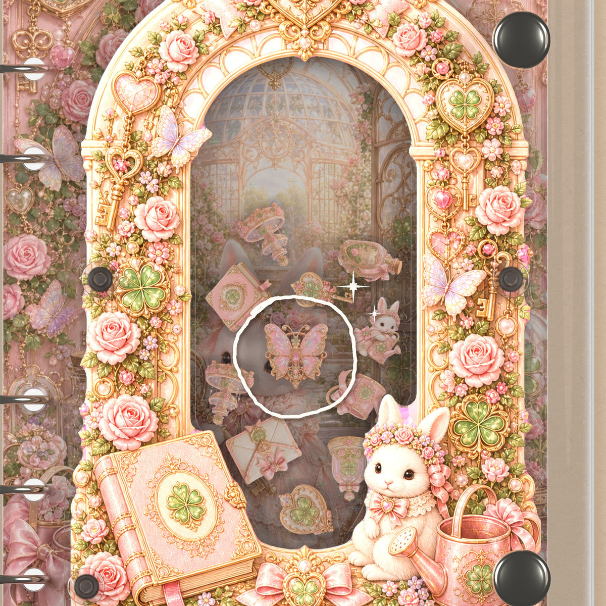 Close-up of the shaker window and charms, Clover Garden Bunny