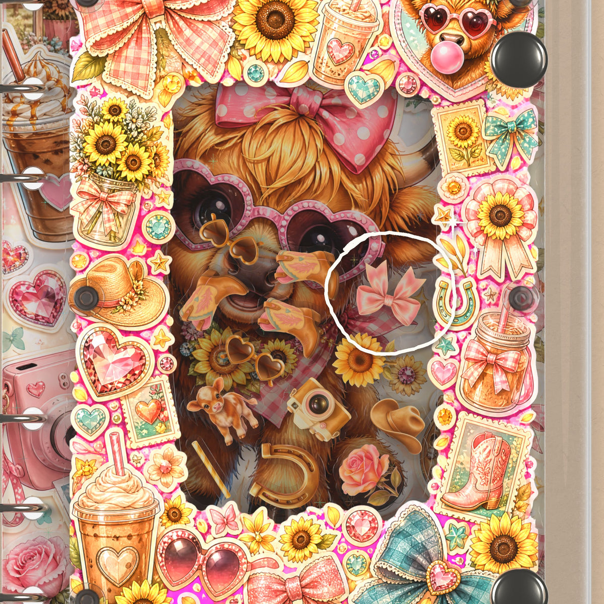 Close-up of the shaker window and charms, Sunflower Calf