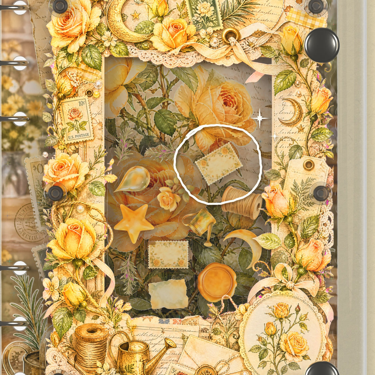 Close-up of the shaker window and charms, Golden Climbing Roses