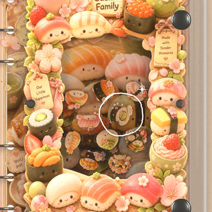Close-up of the shaker window and charms, Sushi Family