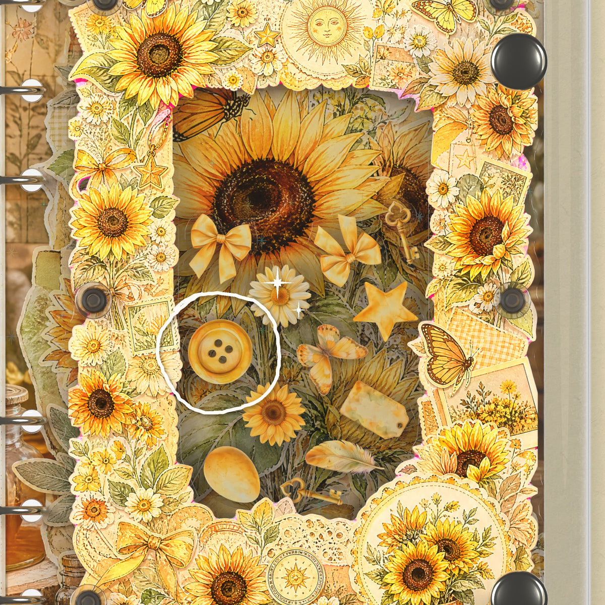 Close-up of the shaker window and charms, Sunflower Butterflies