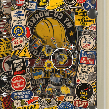 Close-up of the shaker window and charms, Hard Hat Stickers