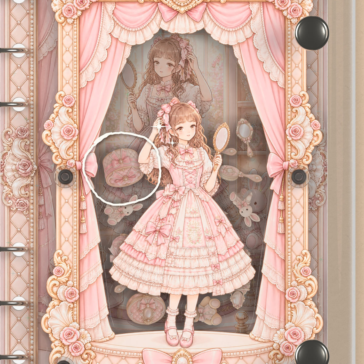 Close-up of the shaker window and charms, Pink Doll Window