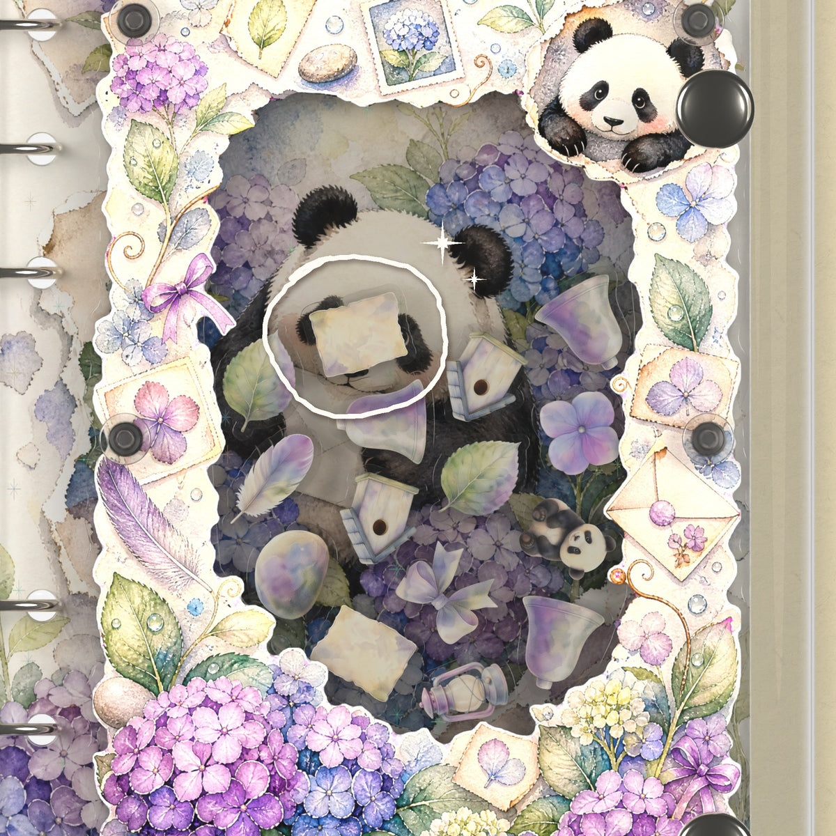Close-up of the shaker window and charms, Hydrangea Panda