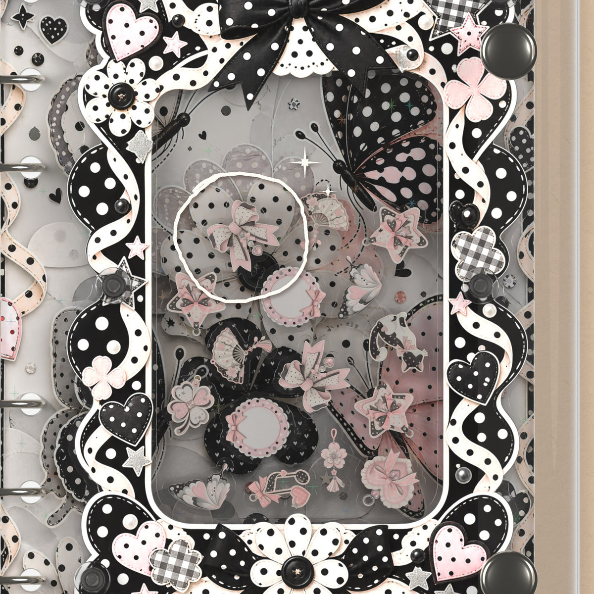 Close-up of the shaker window and charms, Polka Dot Butterflies