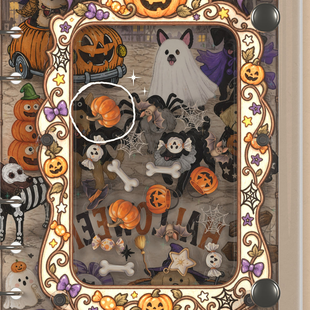 Close-up of the shaker window and charms, Halloween Dog Parade