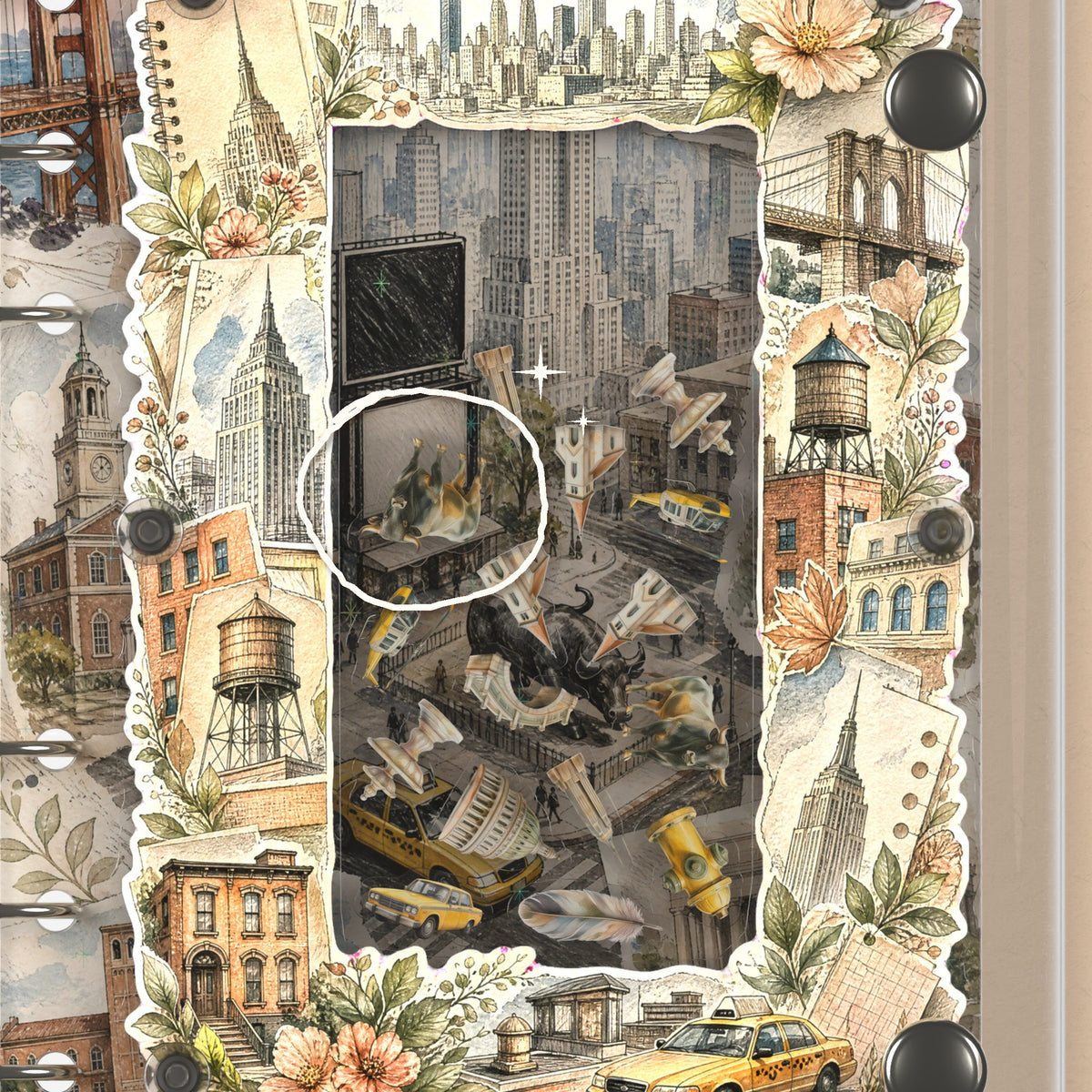 Close-up of the shaker window and charms, New York Collage