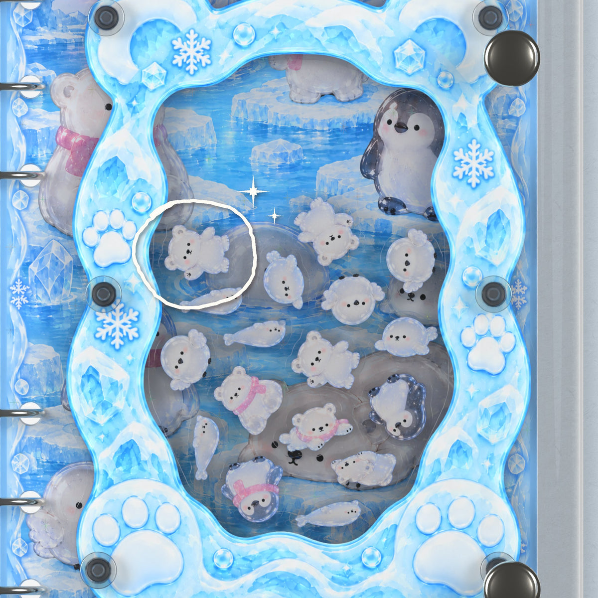 Close-up of the shaker window and charms, Polar Bear Hideaway