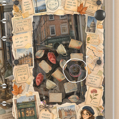 Close-up of the shaker window and charms, London Scrapbook