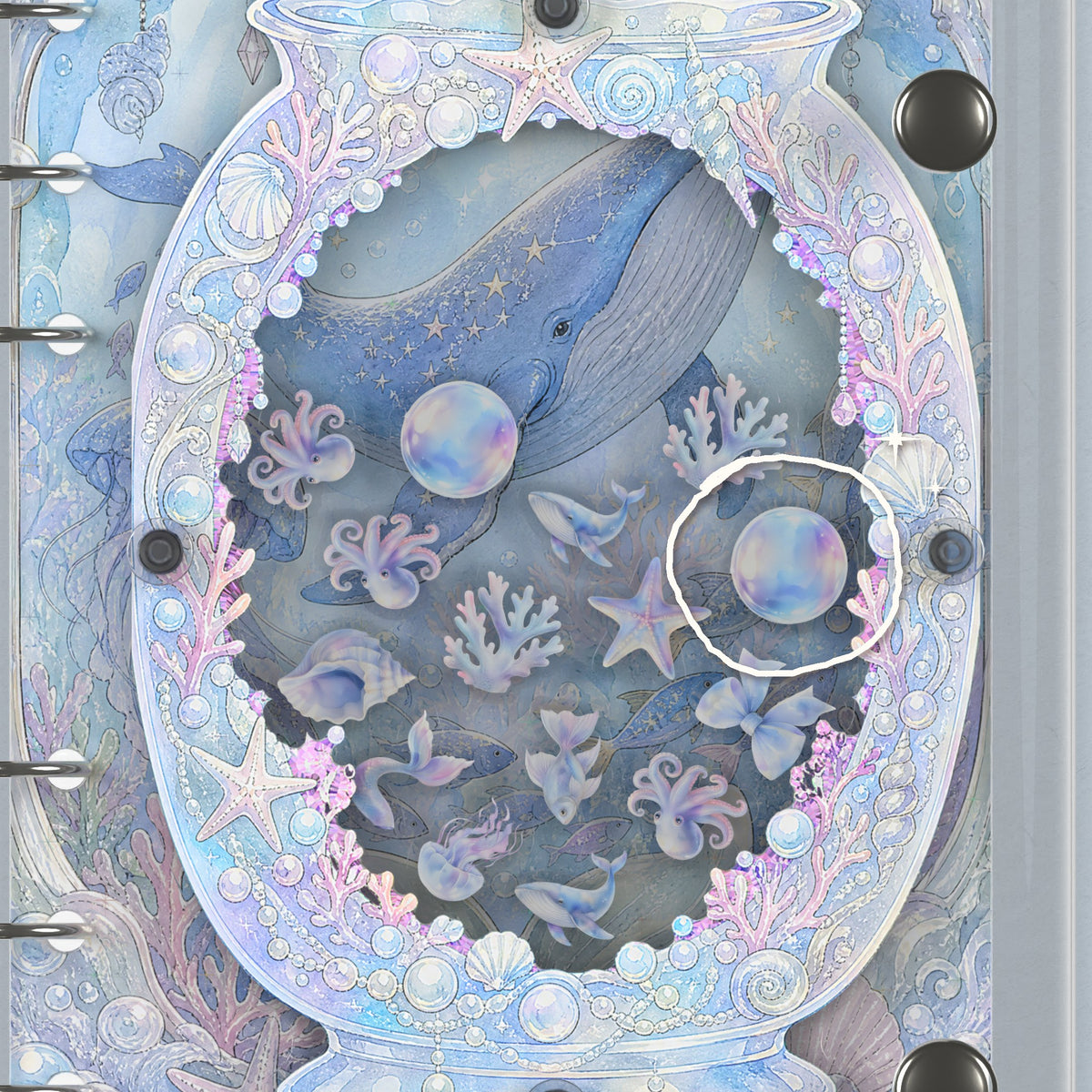 Close-up of the shaker window and charms, Whale & Coral Jar