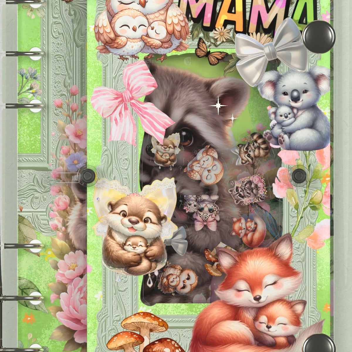 Close-up of the shaker window and charms, Woodland Mama