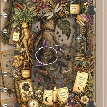 Close-up of the shaker window and charms, Mandrake Root