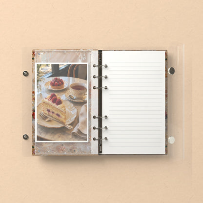 Inside: a photo sleeve and a lined refill page