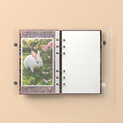 Inside: a photo sleeve and a lined refill page