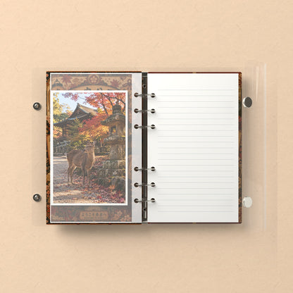 Inside: a photo sleeve and a lined refill page