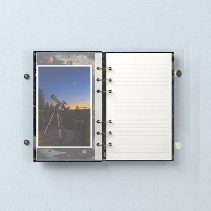 Inside: a photo sleeve and a lined refill page