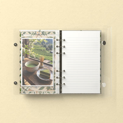 Inside: a photo sleeve and a lined refill page