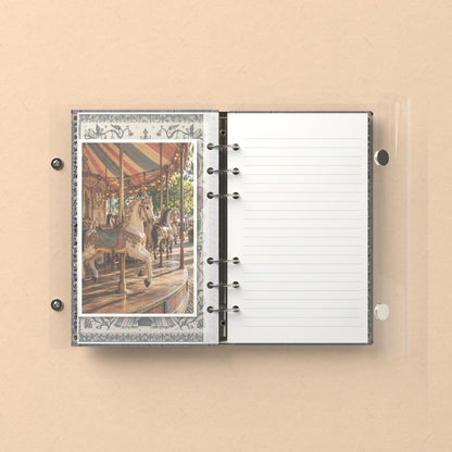 Inside: a photo sleeve and a lined refill page