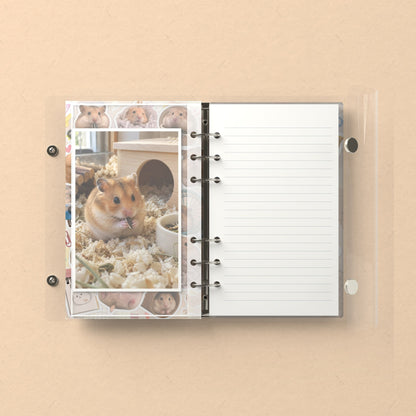 Inside: a photo sleeve and a lined refill page