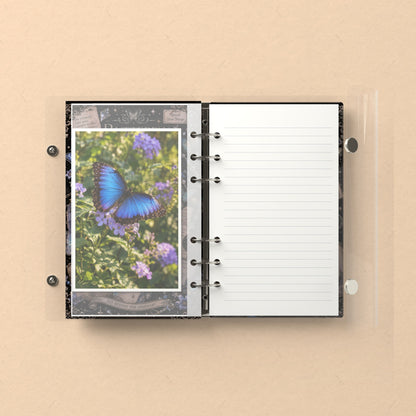 Inside: a photo sleeve and a lined refill page