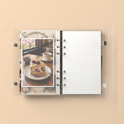 Inside: a photo sleeve and a lined refill page