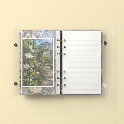 Inside: a photo sleeve and a lined refill page