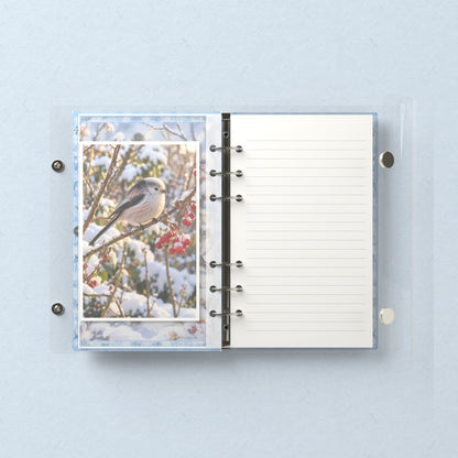 Inside: a photo sleeve and a lined refill page