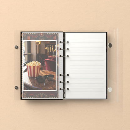 Inside: a photo sleeve and a lined refill page