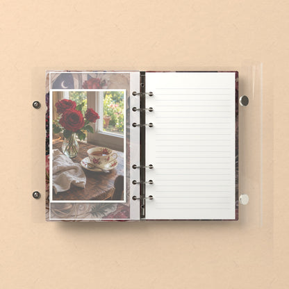 Inside: a photo sleeve and a lined refill page