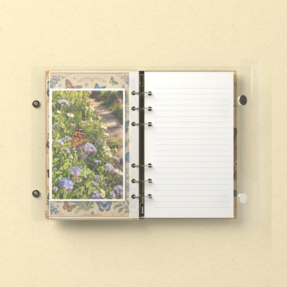 Inside: a photo sleeve and a lined refill page