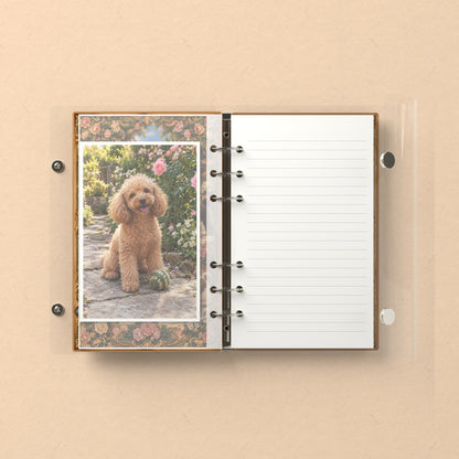 Inside: a photo sleeve and a lined refill page