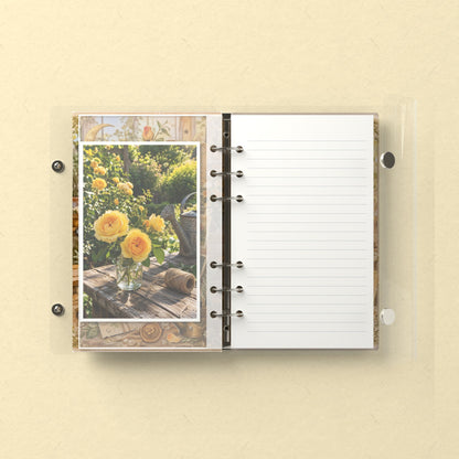 Inside: a photo sleeve and a lined refill page