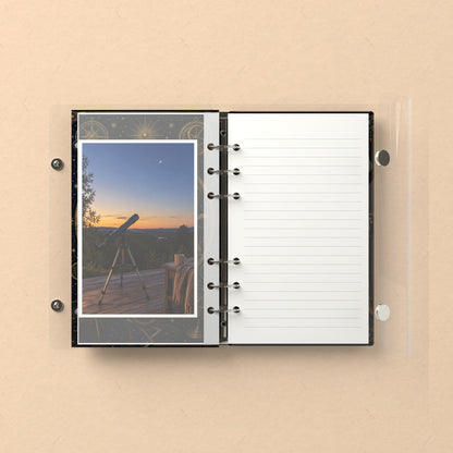 Inside: a photo sleeve and a lined refill page