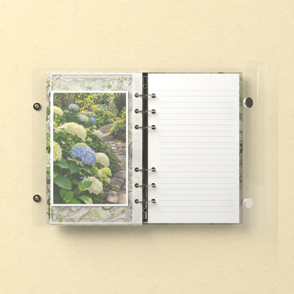 Inside: a photo sleeve and a lined refill page