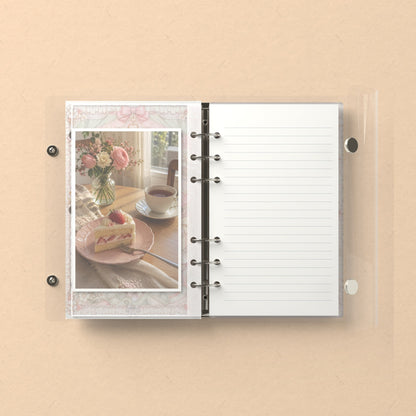 Inside: a photo sleeve and a lined refill page