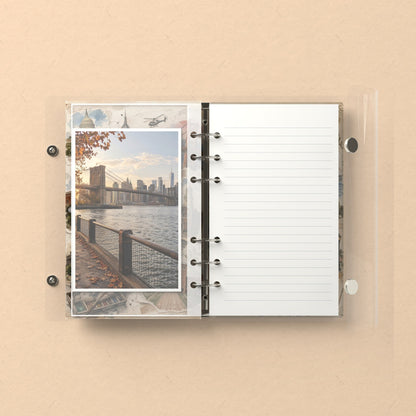 Inside: a photo sleeve and a lined refill page