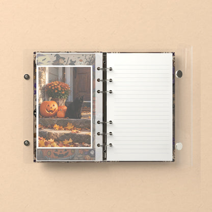 Inside: a photo sleeve and a lined refill page