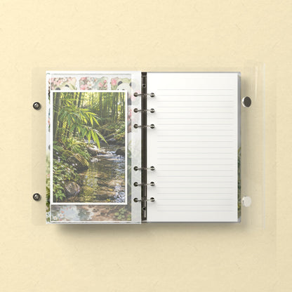 Inside: a photo sleeve and a lined refill page