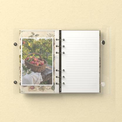 Inside: a photo sleeve and a lined refill page