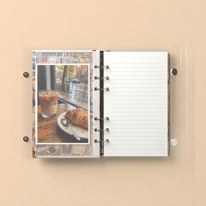 Inside: a photo sleeve and a lined refill page